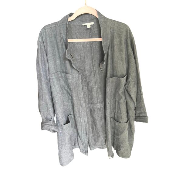 Eileen Fisher 2X Organic Linen Gray Jacket Women’s Zip Front Cardigan Coat - Picture 1 of 11